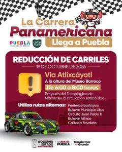 Reducción vial en Vía Atlixcáyotl por Carrera Panamericana 1 Carrera panamericana Puebla Octubre 2026