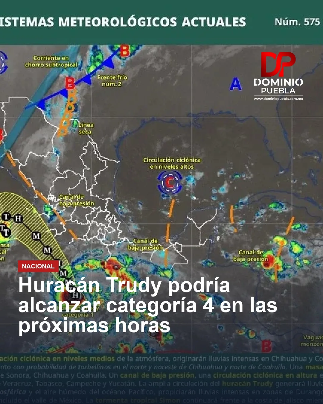 Huracán Trudy avanza a categoría 3, amenaza lluvias y vientos