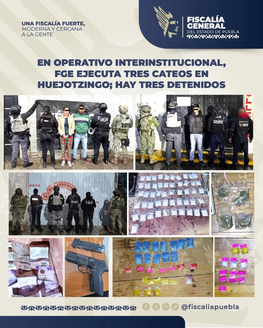 Ejecuta Fiscalía de Puebla tres cateos en Huejotzingo con tres detenidos